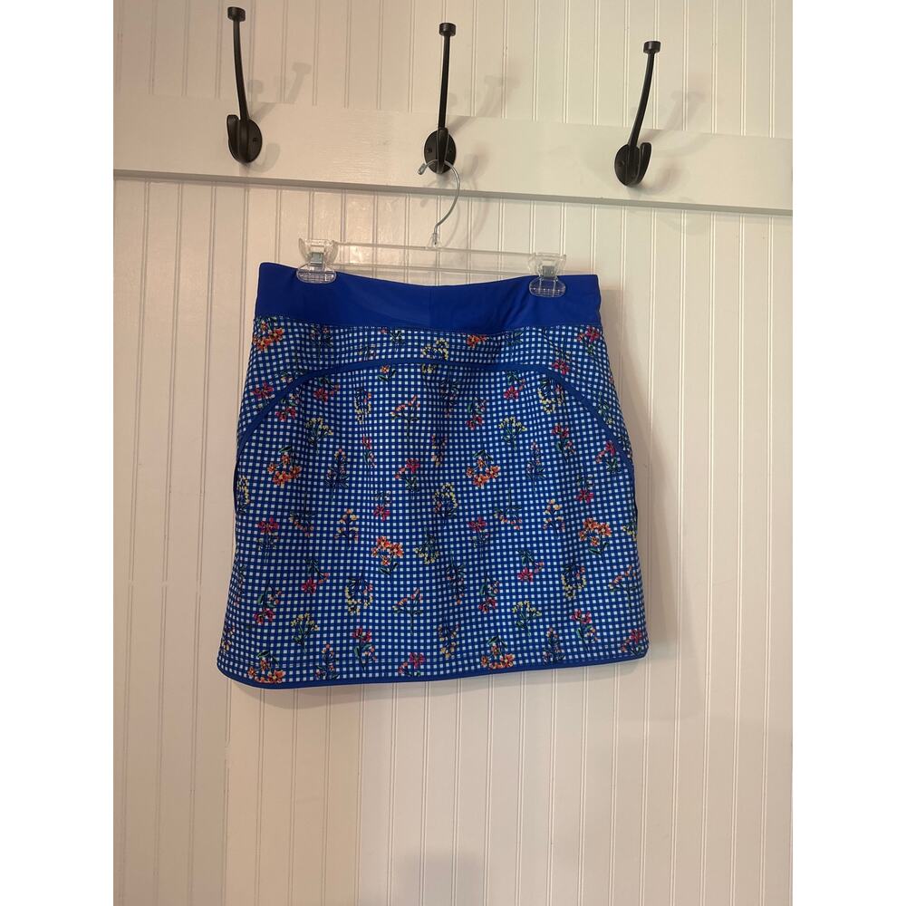 Lands' End Skort Size 10 Blue Gingham Floral - Picture 2 of 4